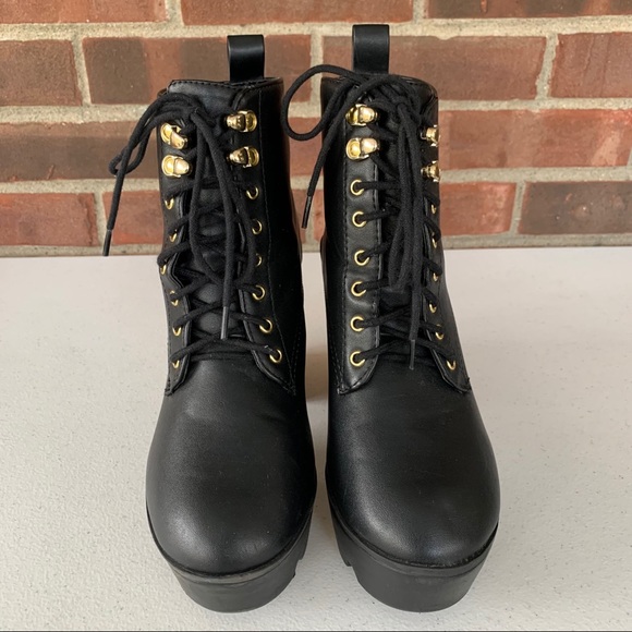 Soda black platform chunky heel lace ankle boots - Picture 2 of 8